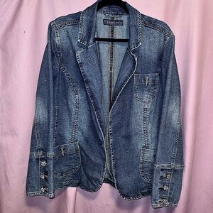Baccini Classic Stretch Denim Jacket w/ Flower Rhinestone Buttons (XL)